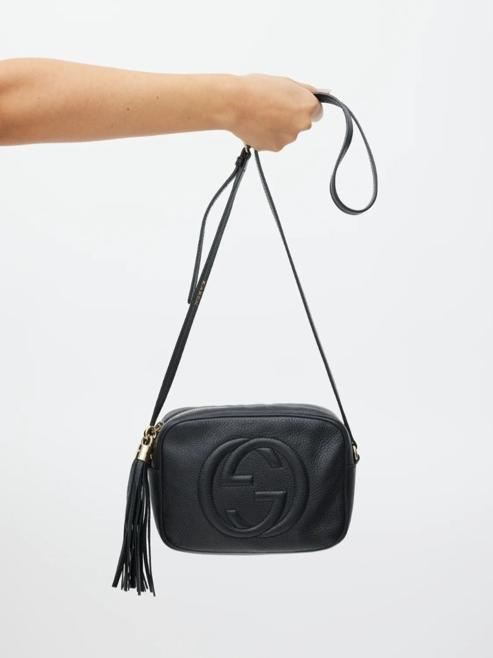 Gucci Black Pebbled Leather Camera Crossbody with Tassel